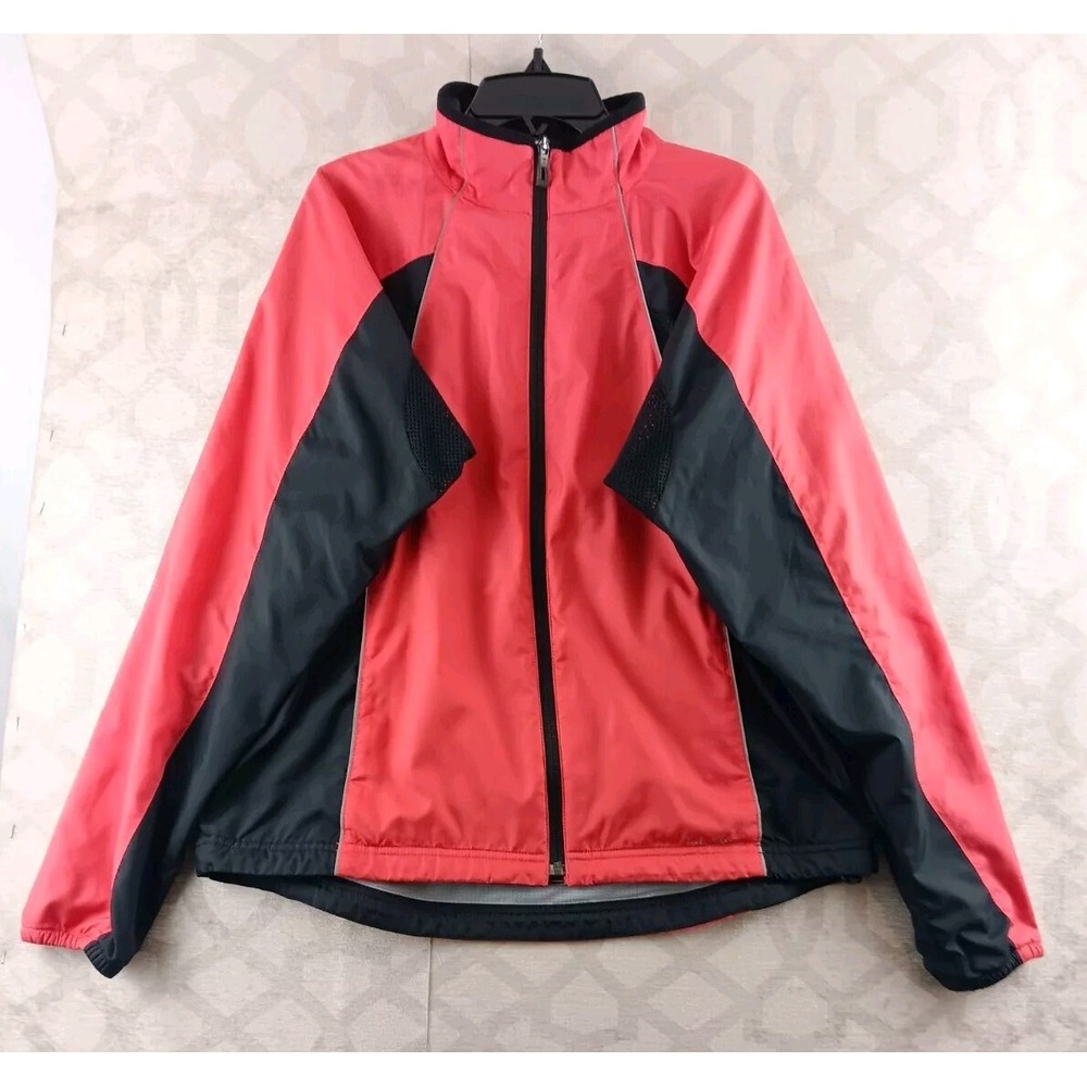 LL Bean Jacket Womens Medium Orange Black Mesh Lined Full Zip